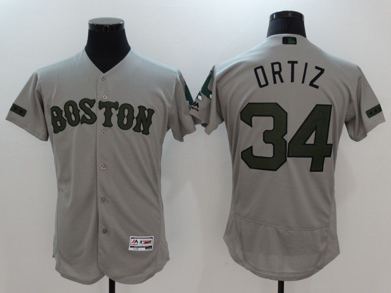2017 Men MLB Boston Red Sox #34 Ortiz Grey Elite Commemorative Edition Jerseys->customized nfl jersey->Custom Jersey